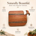 Whale-shaped serving board with striped wood grain and smooth finish