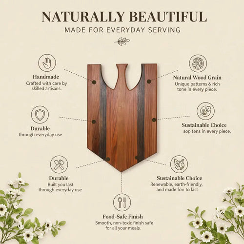 Cherry wood serving board with walnut accents and three-panel design
