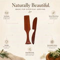 Wooden butter spreader and spurtle set, reddish-brown hardwood utensils
